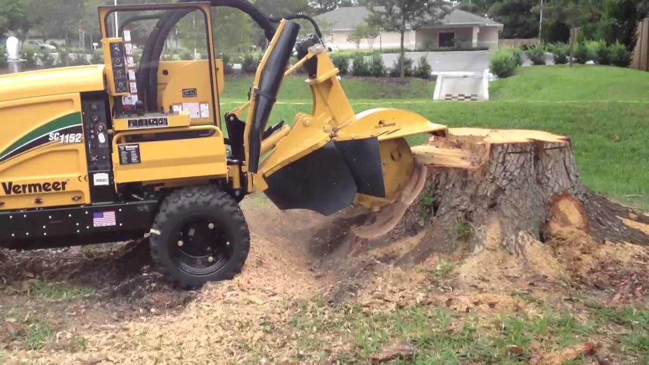 Stump grinder clearing a tree stump